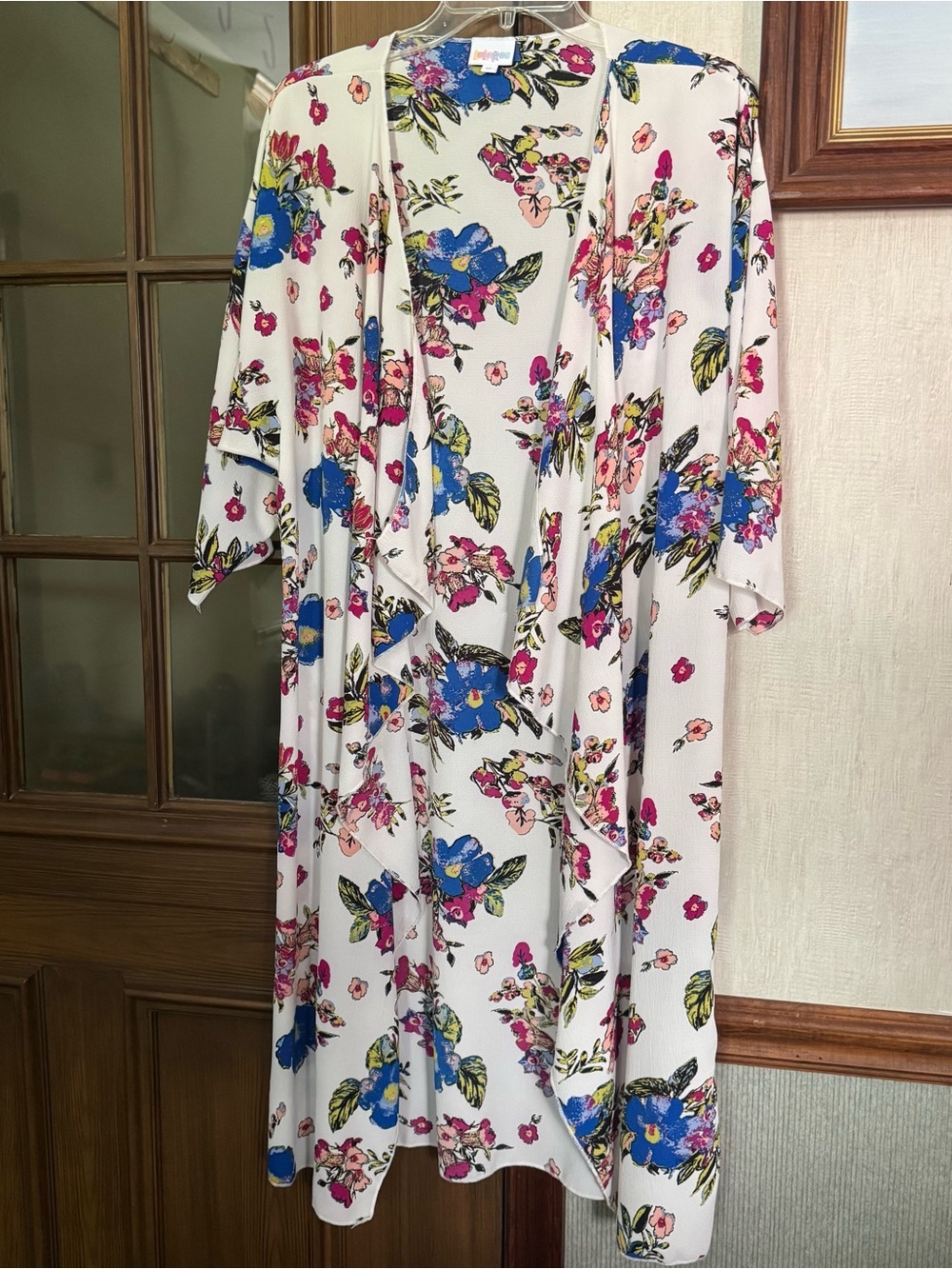 LuLaRoe Kimono Duster with Blue, Pink & Green Floral Pattern